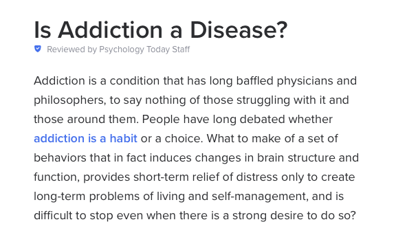 Is Addiction a Disease? from Psychology Today