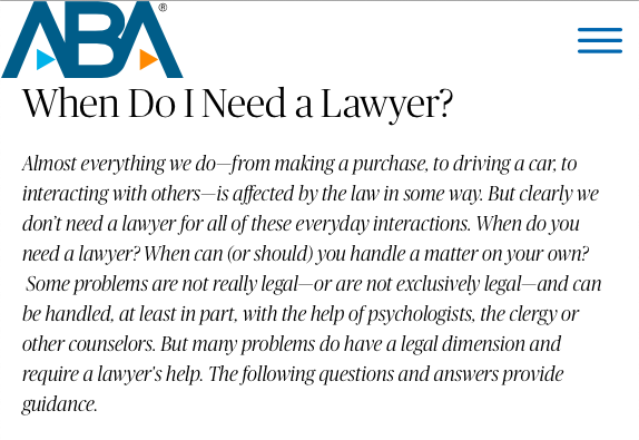 When Do I Need a Lawyer from American Bar Association