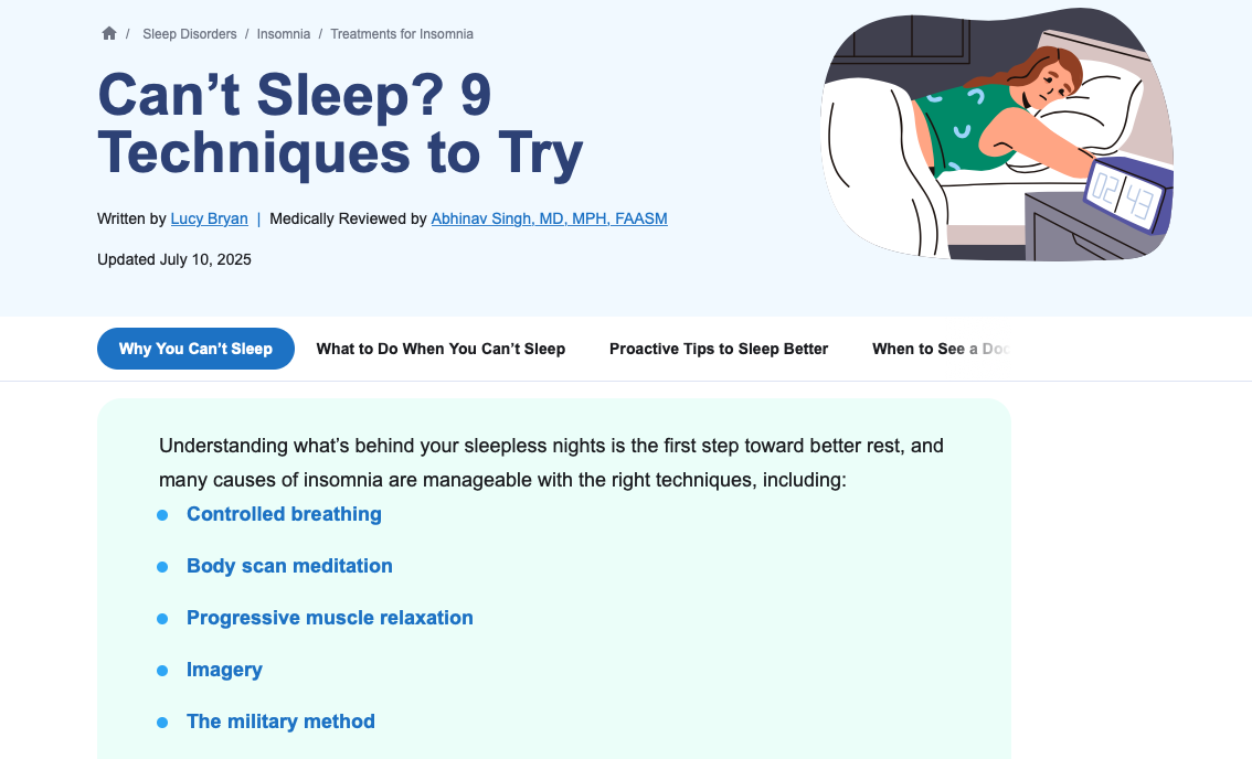 Can’t Sleep? 9 Techniques to Try from Sleep Foundation