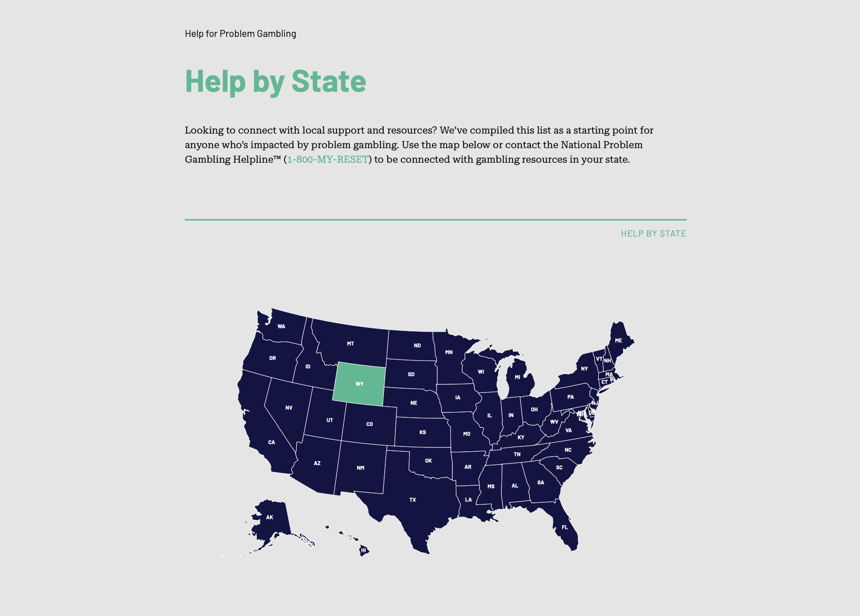 National Council on Problem Gambling Resources - Help by State