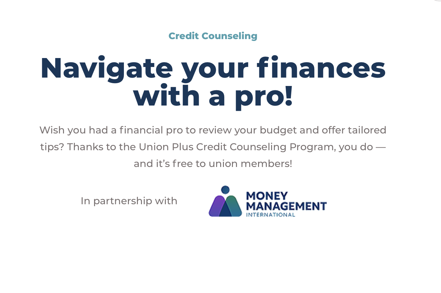 Free Credit Counseling Service for Union Members by Union Plus