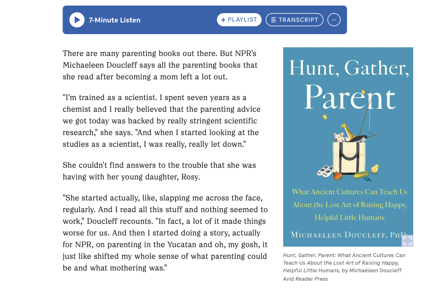 'Hunt, Gather, Parent' Offers Lessons Collected Around The World by Rachel Martin